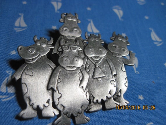 Vintage Too CUTE 80's/90's JJ Pewter 'Herd' of CO… - image 2