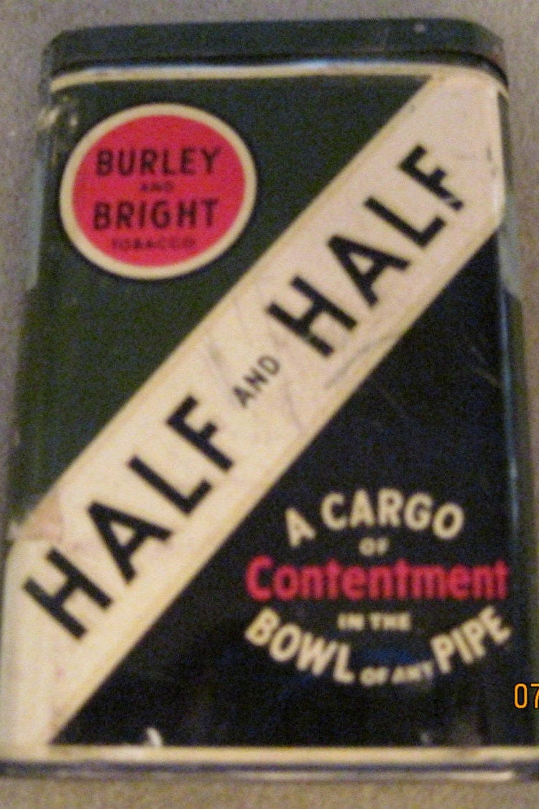 VINTAGE Half and Half Tobacco Tin.....burley & Bright...flip Top...man Cave  Decor,collectible Tin,antique Advertising