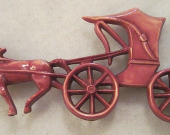 Antique GORGEOUS BEAUTIFUL Horse & Buggy Hand Painted Celluloid Brooch...#6009....Theater or Stage,Cos Play,Elegant Jewelry,Holiday Jewelry