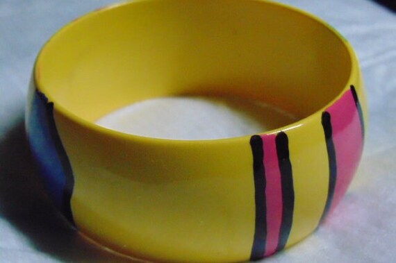 VINTAGE Beautiful 80's Yellow Painted BOLD Abstra… - image 4