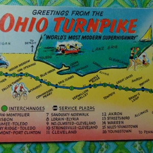 VINTAGE EXCELLENT 40&#39;s/50&#39;s Greetings from the Ohio Turnpike &#39;SuperHighway&#39; Postcard... Unused.. 1091.. Paper Ephemera,Postcards,Scrapbook