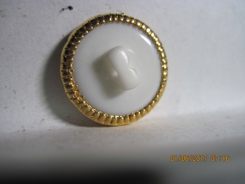 ANTIQUE EXCELLENT 20th Century Gilt Gold Art Deco Accented Top /& Rim Over Mother of Pearl and White Milk Glass Button...#1327