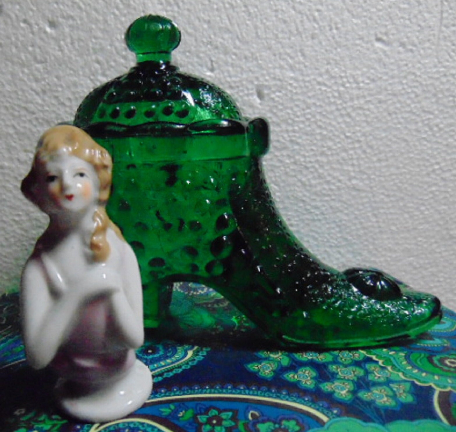 Antique BEAUTIFUL Miniature Elegant Blonde Hair Lady Half Doll Porcelain for Pin Cushion made in Japan ..Antique Sewing,Collectible