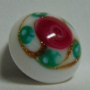 Antique PRETTY 19th c Snow White Victorian Milk Glass Button w/Ribbon Glass Rose Overlay... #4297