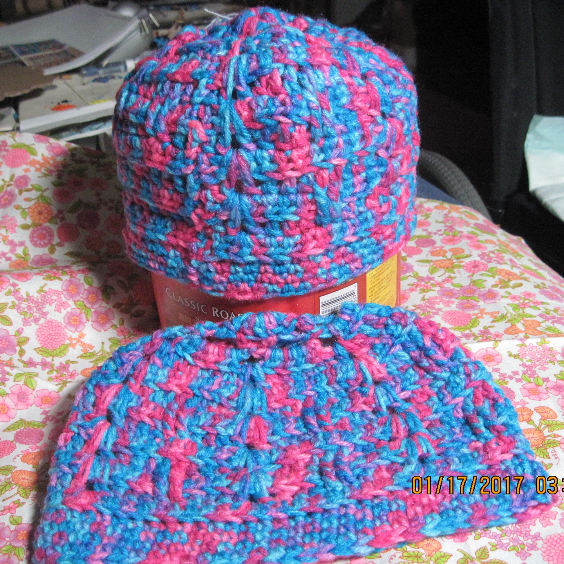 Handmade Crocheted UNISEX Adult Size Turquoise & Pink  display picture 2