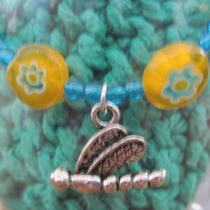 BEAUTIFUL Czech Blue Faceted Bead & Yellow/Blue Millefiori Bead w/ Dragonfly Charm Bracelet/Anklet.....HandMade...OOAK...1058hf..Gift for 15