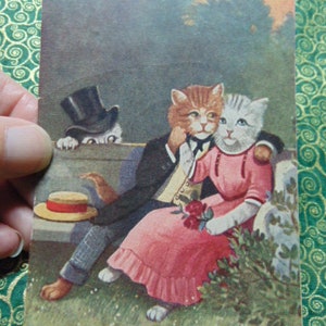 ANTIQUE CUTE 1914 &#39;Courtship&#39; Kitty Lovers w/ Papa Spying Postcard...Used.1034-Paper Ephemera,Collecting Postcard,Humorous,Scrapbooking
