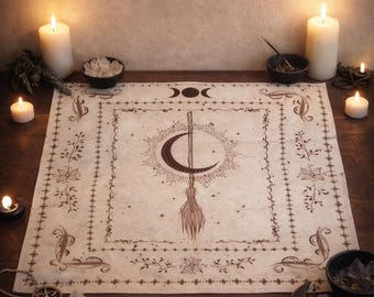 Altar Cloth - Moon & Broom | Two Color Choices