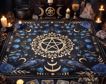 Altar Cloth - Blue Rose Ravens | Two Color Choices