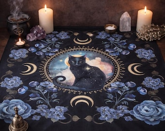 Altar Cloth - Black Cat Lunar Floral