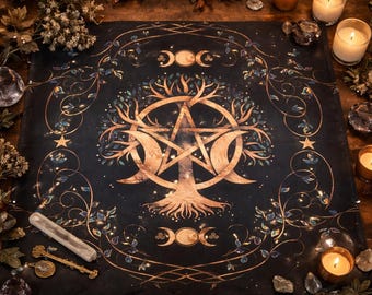 Altar Cloth - Tree of Life-Pentagram-Triple Moon