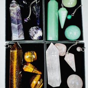 Crystal Gift Set • Tower + Sphere + Tumble + Pendulum • Healing Crystals Box • Meditation or Spiritual Gift