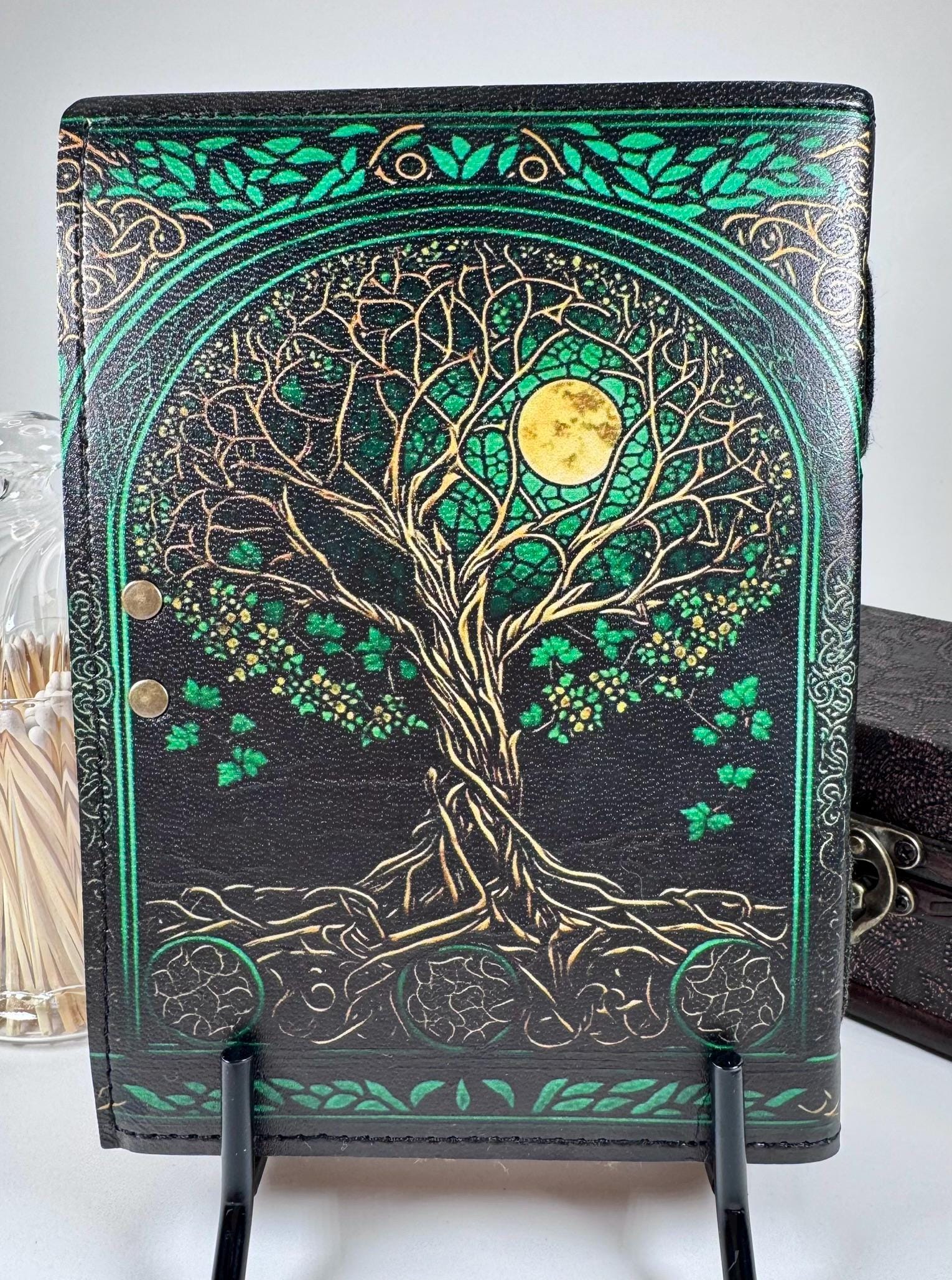 Tree of Life • Full Moon Grimoire | Leather Cover Journal With Aged ...