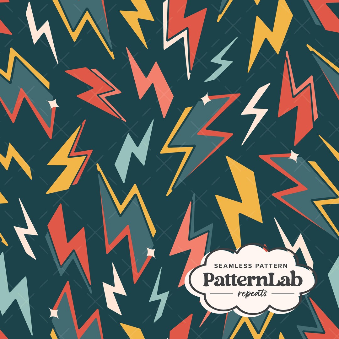 Lightning Bolt Seamless Pattern: Dark Blue Multi-colored (digital ...