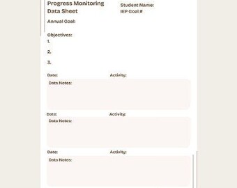 Hojas de datos de seguimiento del progreso del IEP editables