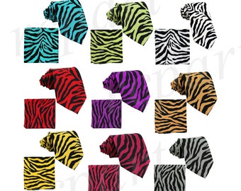 Men/'s Zebra animal print Black Regular Necktie and Handkerchief 9 colors for Formal Occasions
