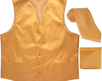 New Men/'s solid Tuxedo Vest Waistcoat /& necktie /& Bow tie /& Hankie orange prom
