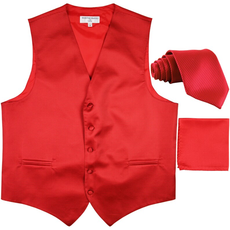Men/'s Horizontal Striped Red Polyester Tuxedo Vest with Self Tie Necktie and Handkerchief 2010 for Formal Occasions