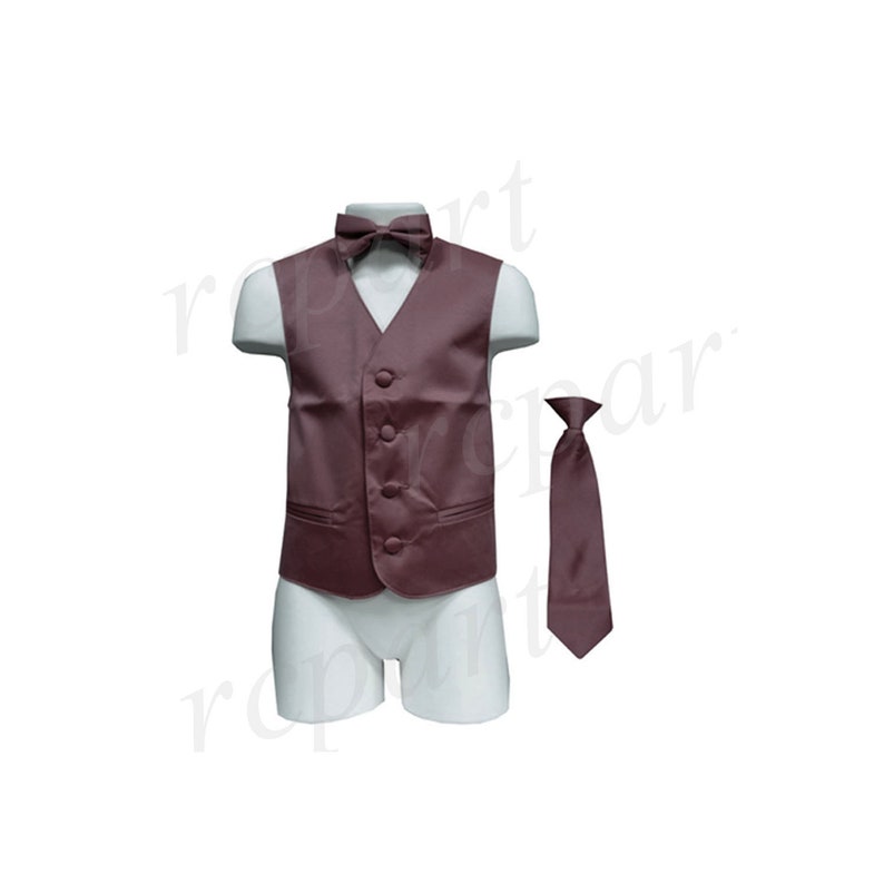 for Formal Occasions Boy/'s Solid Brown Polyester Vest with Necktie and Bowtie