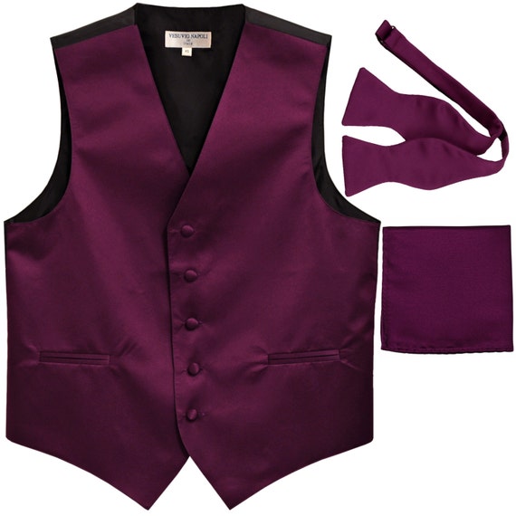 Men's Solid Dark Purple Polyester Vest With Self Tie - Etsy UK