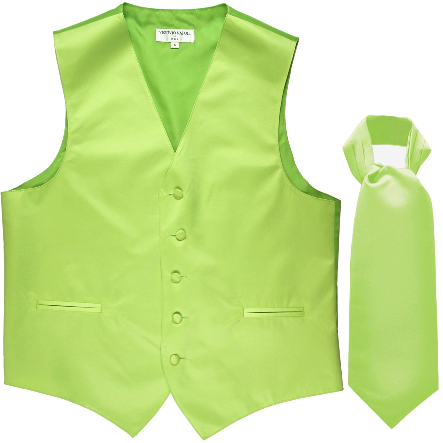Men's Solid Lime Green Polyester Vest With Full Ascot for Etsy