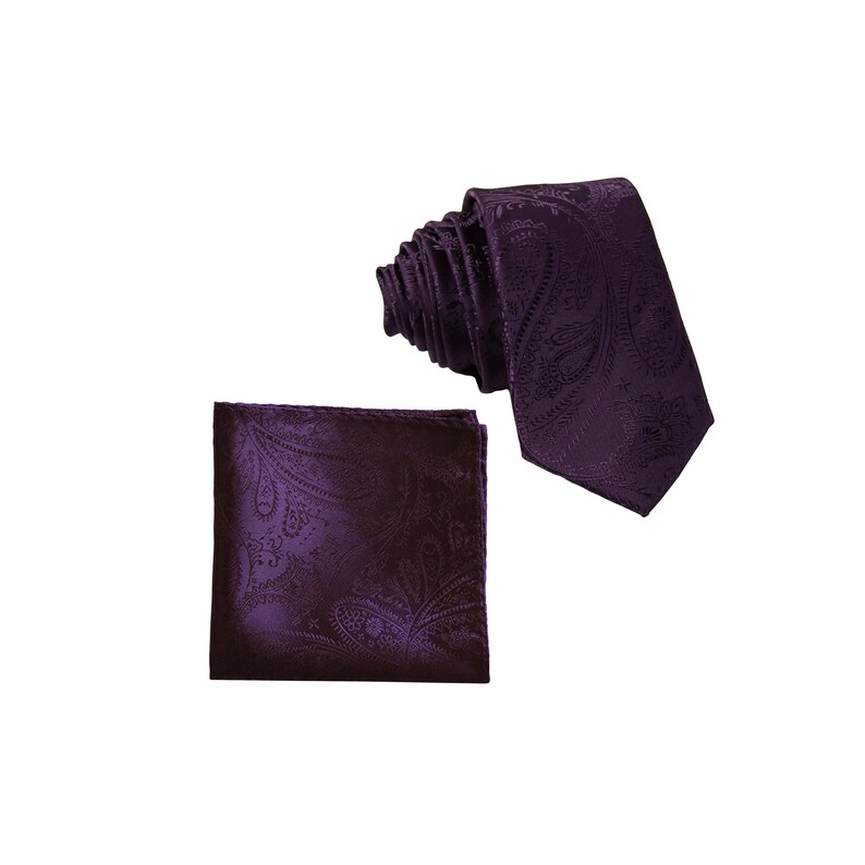 for Formal Occasions Men/'s Paisley Dark Purple 2.5 skinny slim Necktie and Handkerchief Polyester