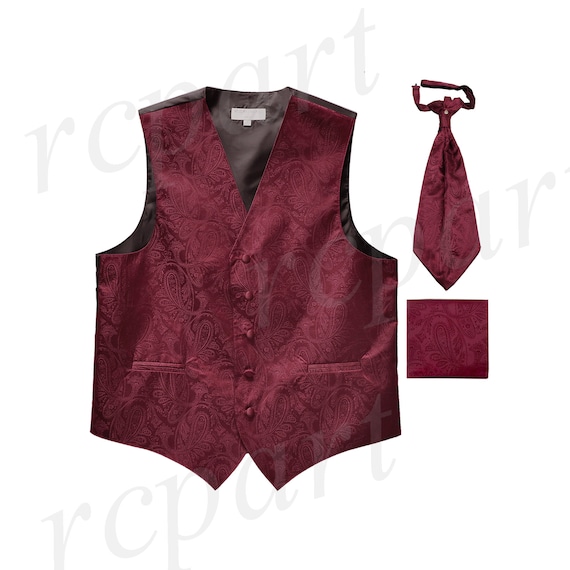 New Men/'s Paisley Tuxedo Vest Waistcoat /& Ascot Cravat Wedding Prom White