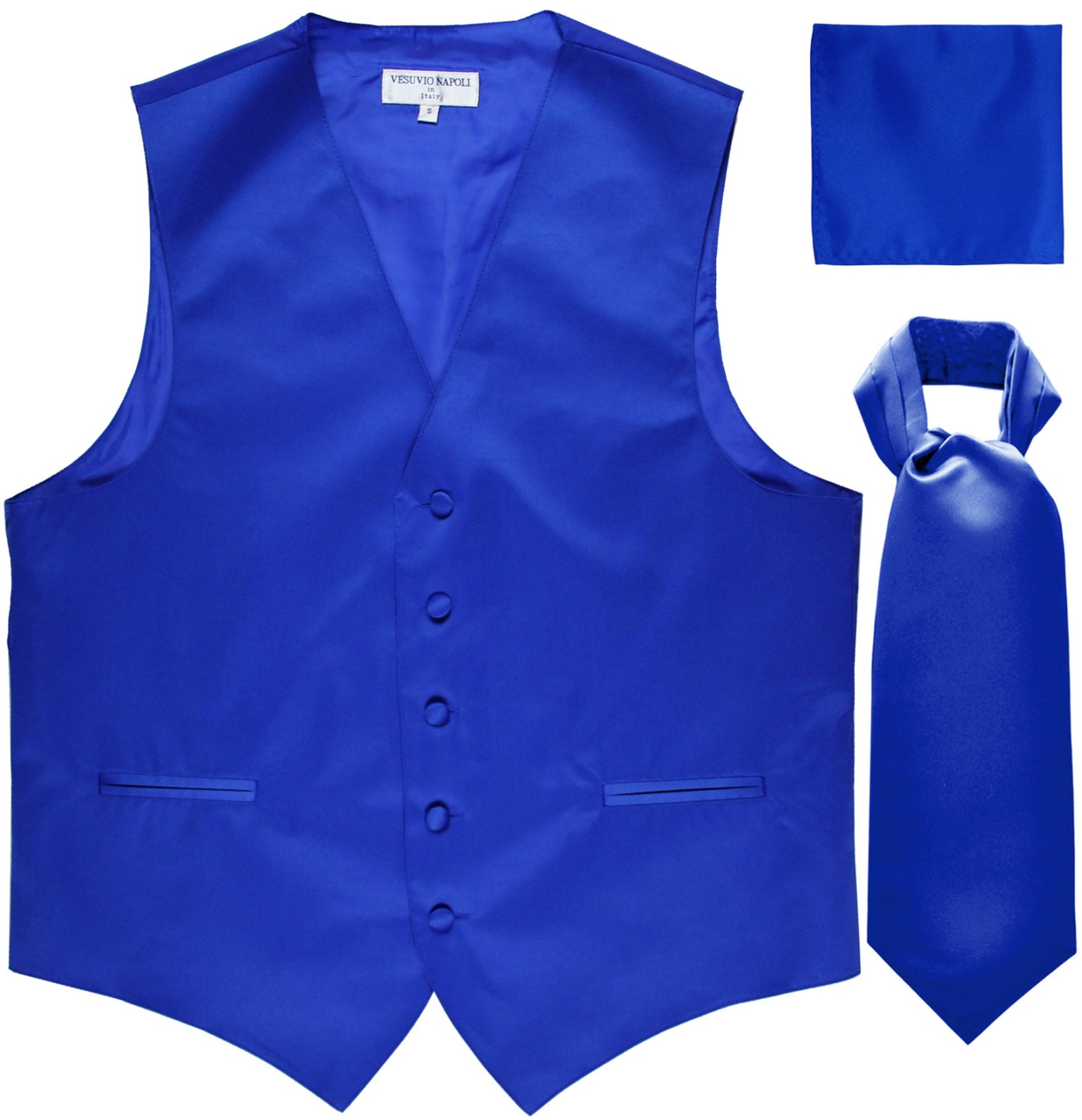 Men's Solid Royal Blue Polyester Vest With Full Ascot and Etsy