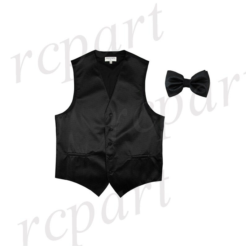 2010 for Formal Occasions Men/'s Horizontal Striped Black Polyester Vest with Pre-Tied Bowtie