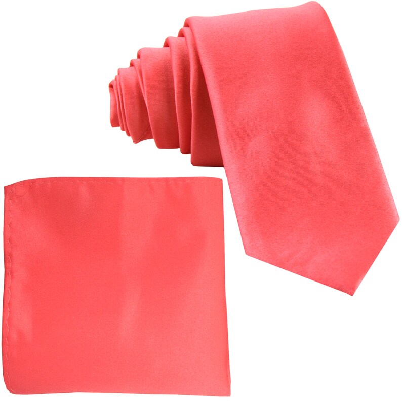 Men's Solid Coral 2.5 Necktie and Handkerchief for Etsy