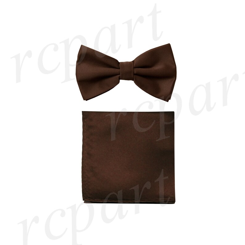 New Polyester Men/'s Solid Brown Pre-Tied Bowtie and Handkerchief for Formal Occasions
