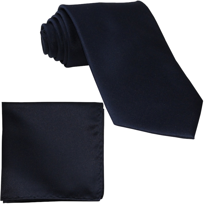 Men/'s Solid Navy Blue Big /& Tall Extra Long Necktie and Handkerchief for Formal Occasions