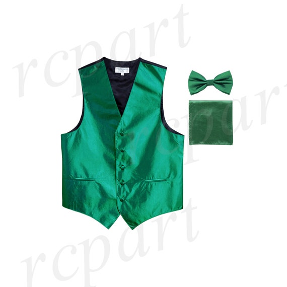 New Men's Tuxedo Vest Vertical Stripes 2.5" Skinny Necktie party Emerald Green