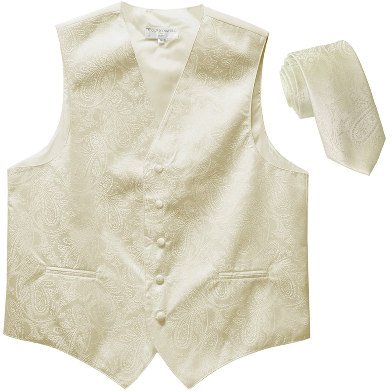 Men/'s Paisley Ivory Polyester Tuxedo Vest with Self Tie 2.5 Necktie for Formal Occasions