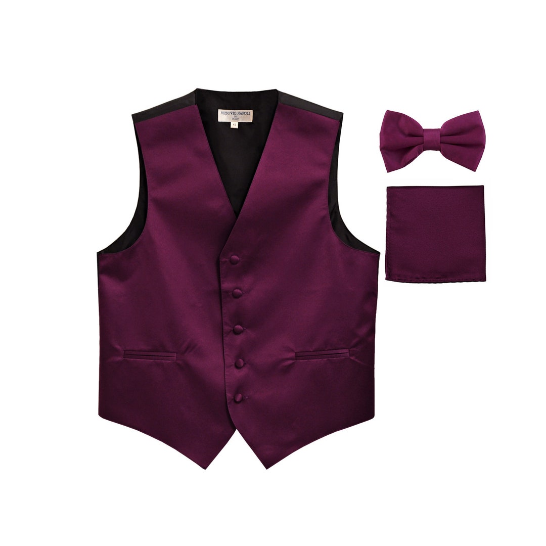 Men's Solid Dark Purple Polyester Vest With Pre-tied - Etsy