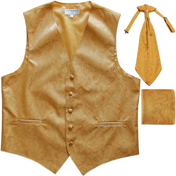 New Men/'s Paisley Tuxedo Vest Waistcoat /& Ascot Cravat /& Hankie Wedding Navy
