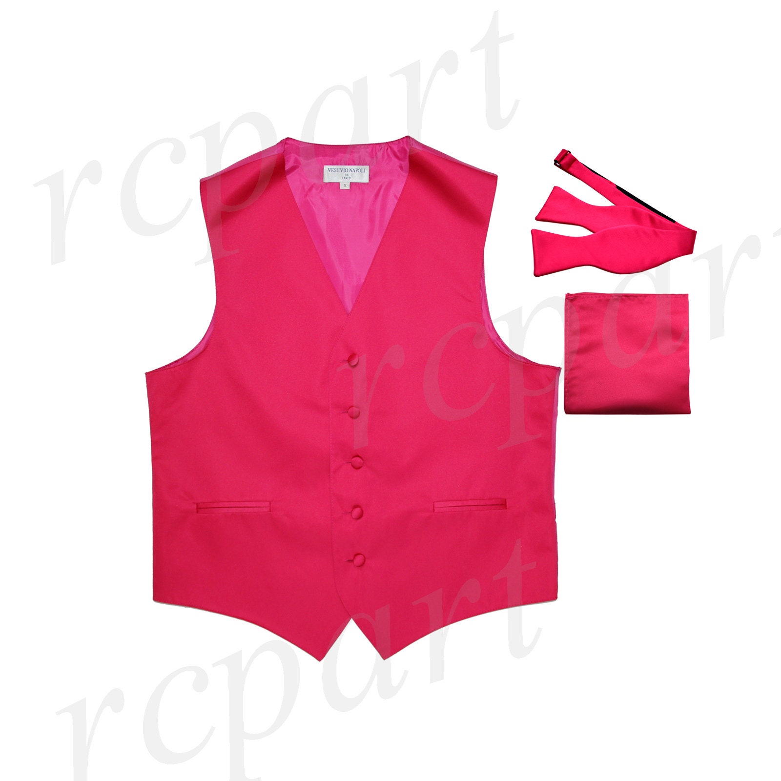 Men's Solid Hot Pink Polyester Vest with Self Tie Bowtie Etsy
