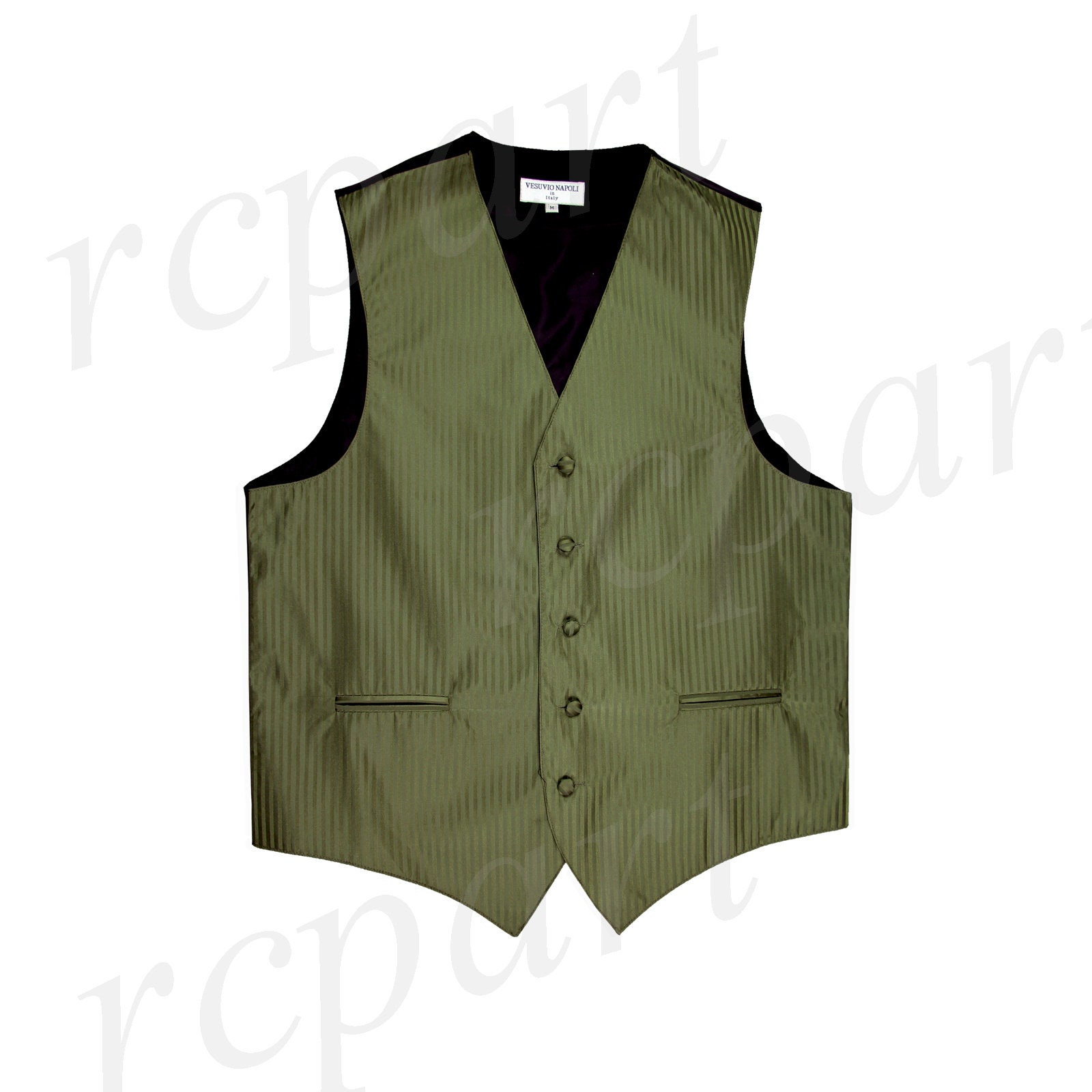 Men's Vertical stripes Tuxedo Vest Waistcoat & 2.5" Skinny Slim Tie Olive Green 