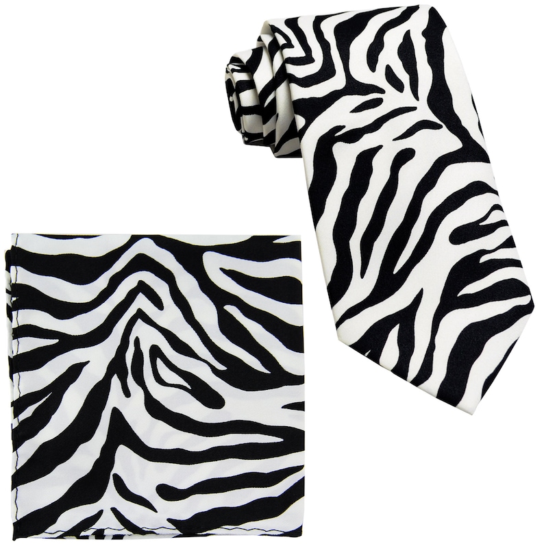 Men/'s Zebra animal print Black Regular Necktie and Handkerchief 9 colors for Formal Occasions