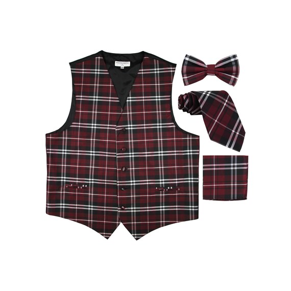 for Formal Occasions New Men/'s Plaid Black Burgundy White Pre-Tied Bowtie