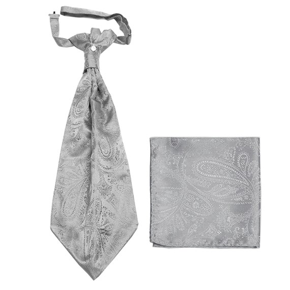 Men's Paisley Silver Ascot Cravat Tie and Handkerchief | Etsy