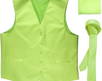 Men's Solid Lime Green Polyester Vest 