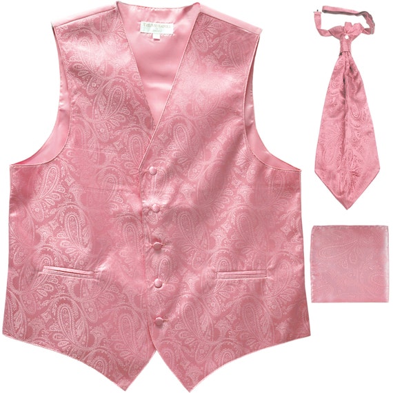 New 100/% Polyester Men/'s Paisley Ascot Cravat Only Wedding Prom Hot Pink