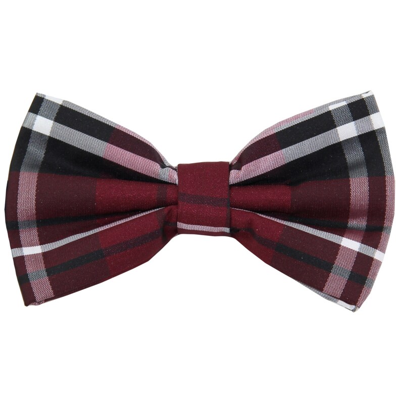 for Formal Occasions New Men/'s Plaid Black Burgundy White Pre-Tied Bowtie