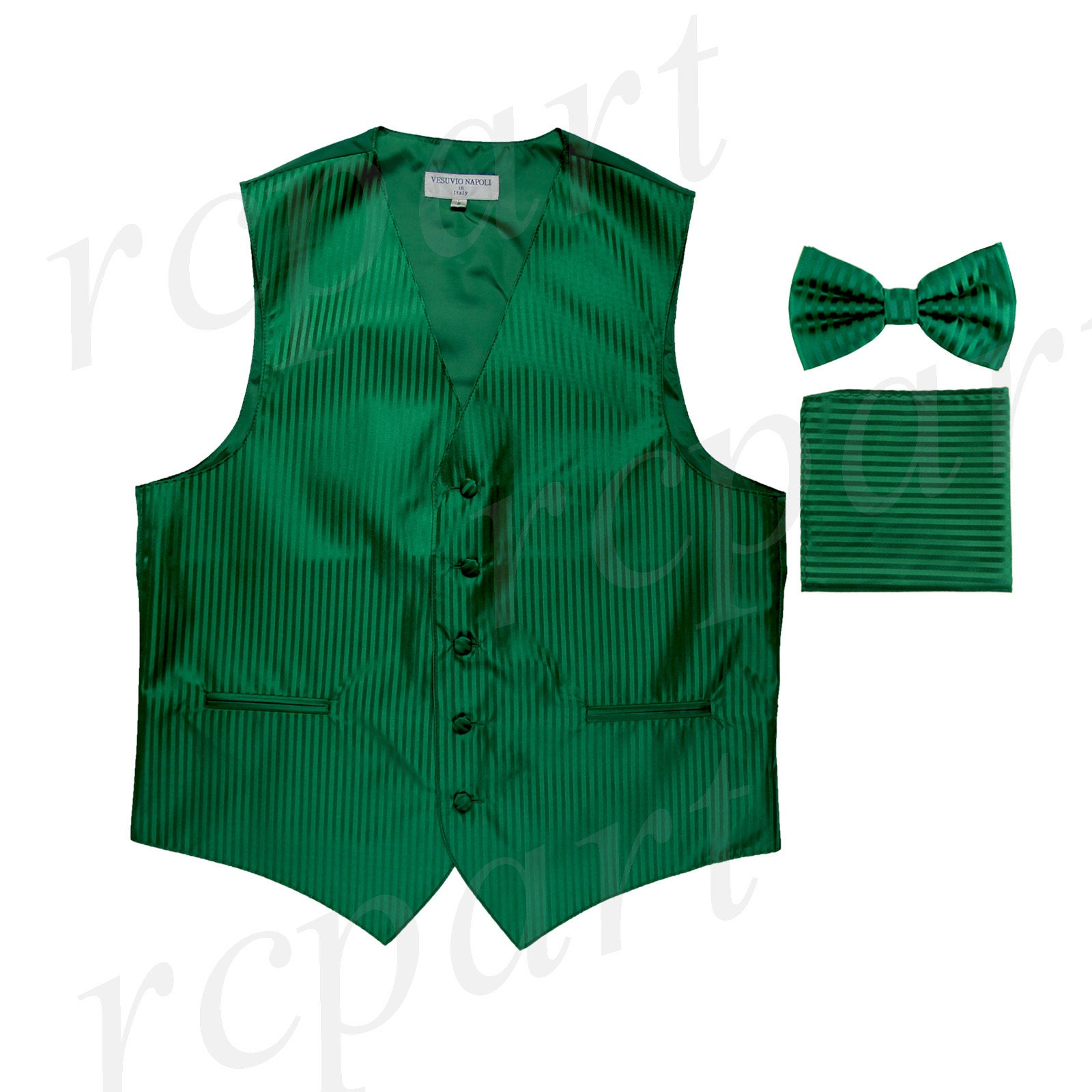 Men's Vertical Striped Emerald Green Polyester Vest with ...