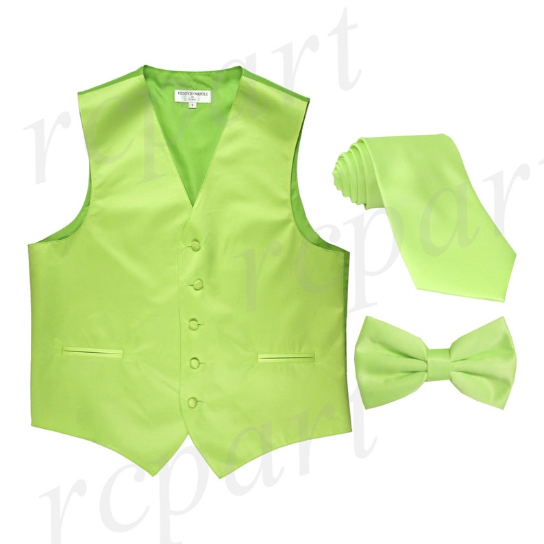 Men's Solid Lime Green Polyester Vest With Pretied Bowtie Etsy