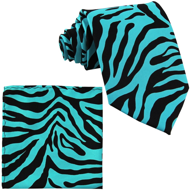 Men/'s Zebra animal print Black Regular Necktie and Handkerchief 9 colors for Formal Occasions