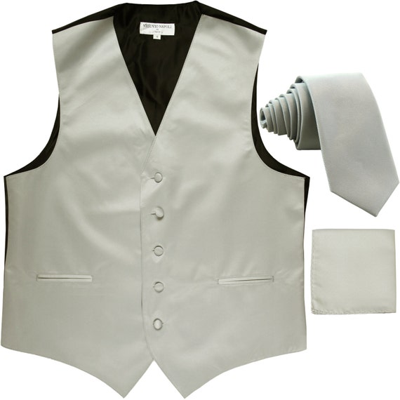New Men's Solid Tuxedo Vest Waistcoat & 1.5" Skinny Necktie Set Light Blue 