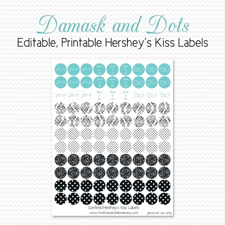 Chocolate Candy Label Black & White Damask and Dot w/ Etsy