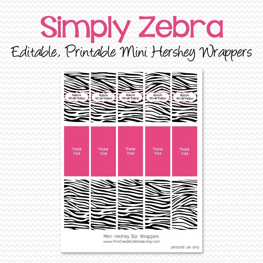 Zebra Mini Candy Bar Label Black and White Birthday Party Etsy